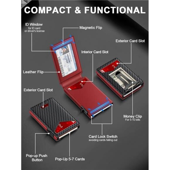 Wallet for Men RFID Wallet with Money Clip, Slim Pop Up Card Holder for 10-12 - Picture 7 of 8